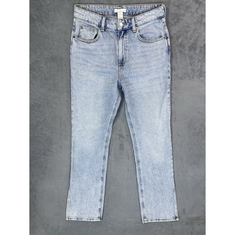 H&M Jeans Womens 8 Blue Denim Light Wash High Rise Straight Regular Slit